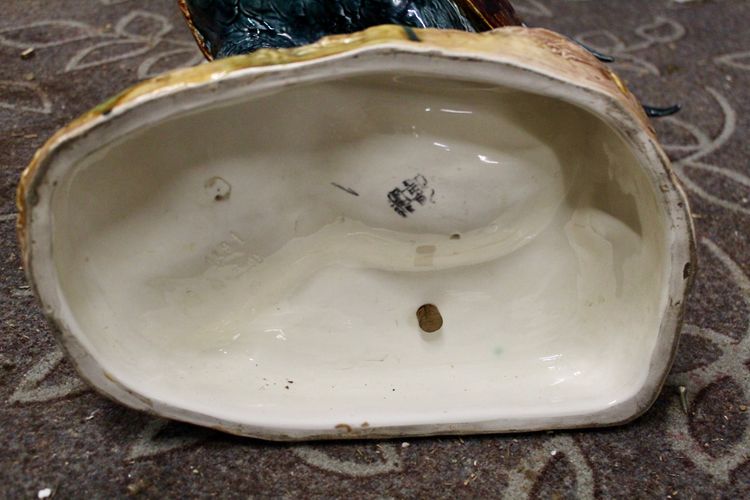 COQ en faience polychrome émaillée par Louis Robert Carrier Belleuse 55 cm de haut