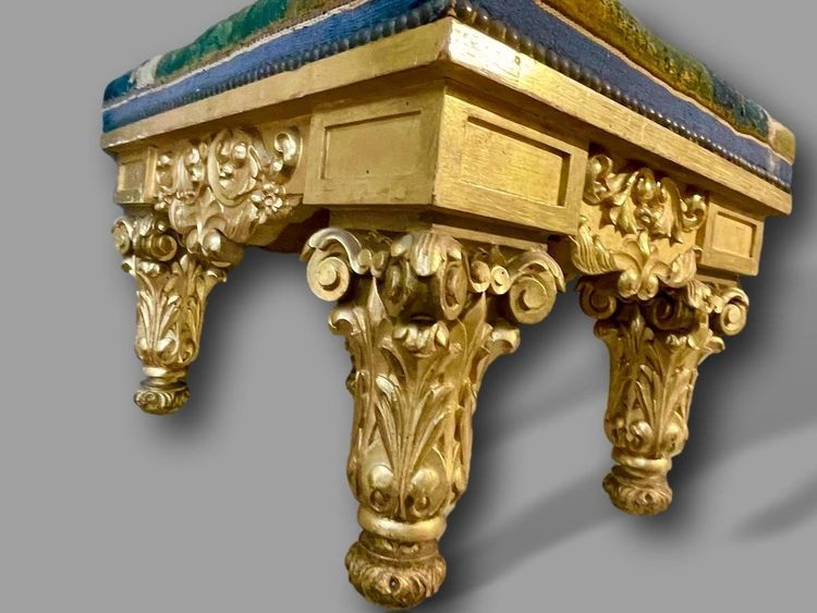 Importante Banquette Louis XIII – Bois Massif Doré, Tapisserie D’aubusson 17e Siècle
