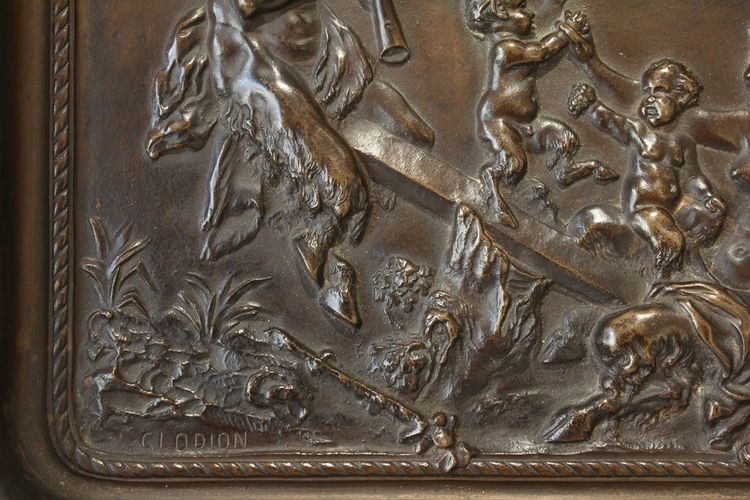 Grande placca in bronzo con scena satirica secondo Clodion, Thiébaut Frères XIX secolo