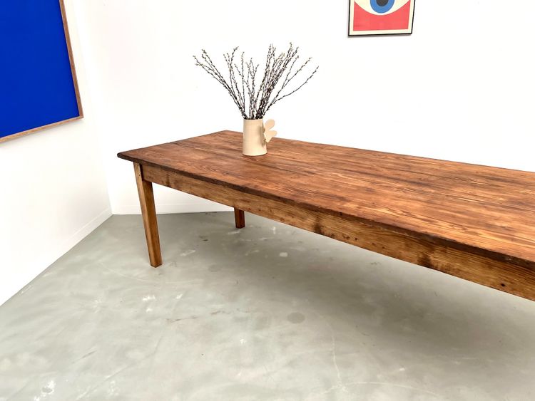 Grande table de ferme en pin, circa 1970