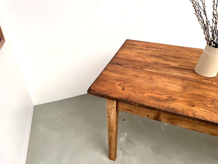 Grande table de ferme en pin, circa 1970