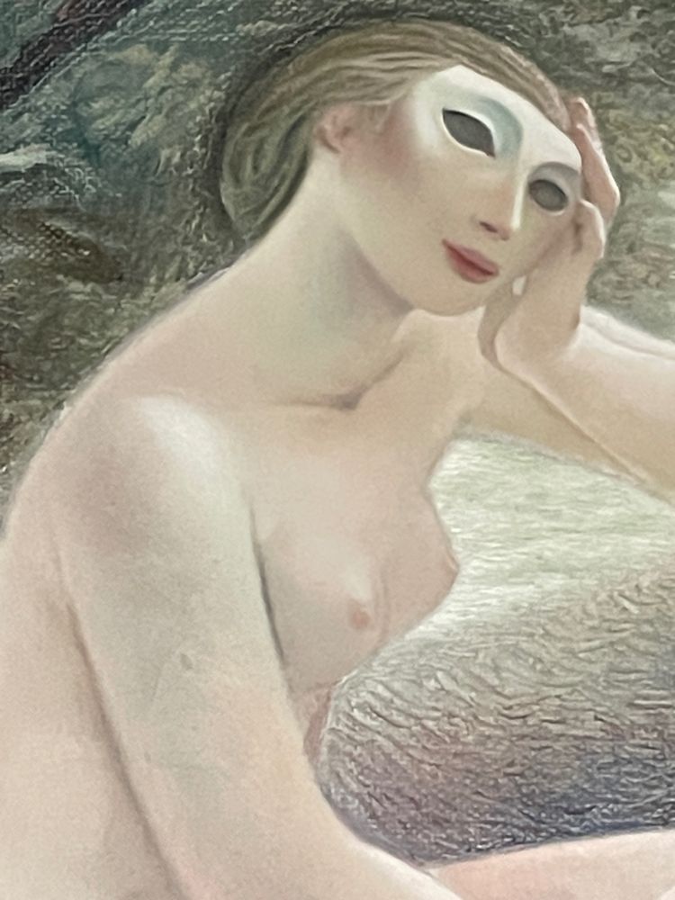 Magnifique huile sur toile signée Alfonso Arana, peintre americain, représentant des baigneuses.