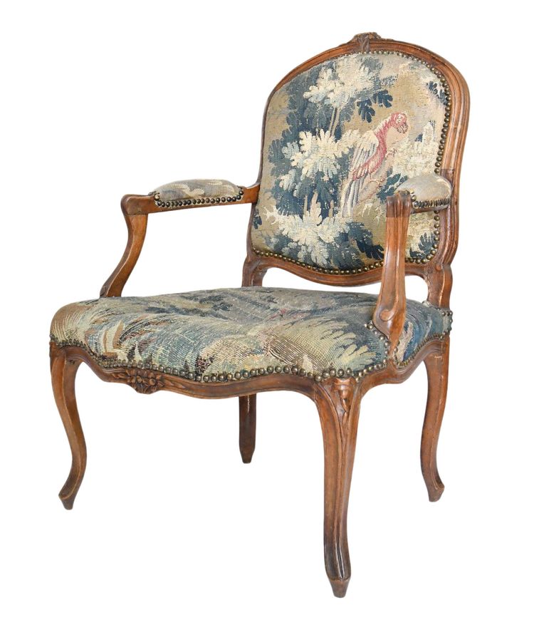 Fauteuil cabriolet d'époque Louis XV à dossier plat