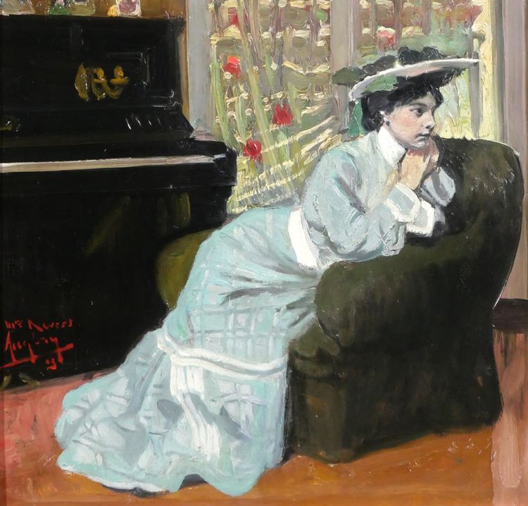 Auguste AUGLAY 1876-1920 Frau in ihrem Interieur sitzend, Gemälde, 1903, Impressionismus