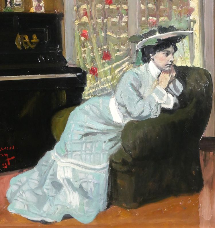 Auguste AUGLAY 1876-1920 Frau in ihrem Interieur sitzend, Gemälde, 1903, Impressionismus