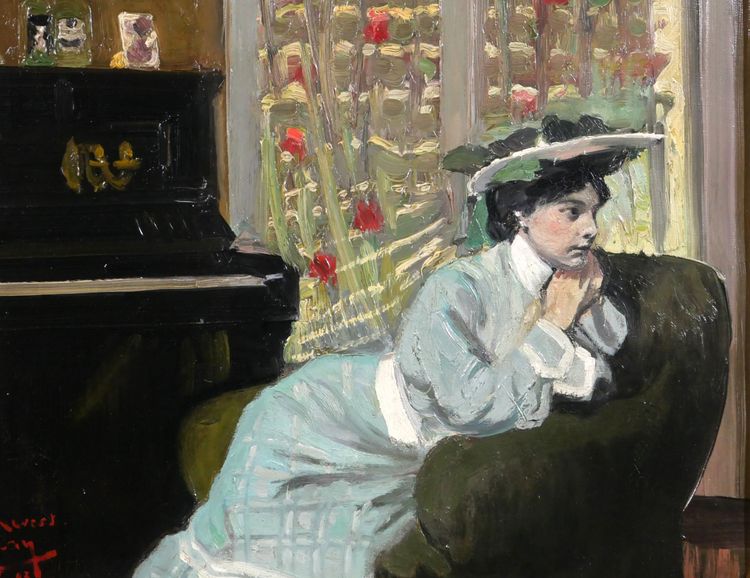Auguste AUGLAY 1876-1920 Frau in ihrem Interieur sitzend, Gemälde, 1903, Impressionismus