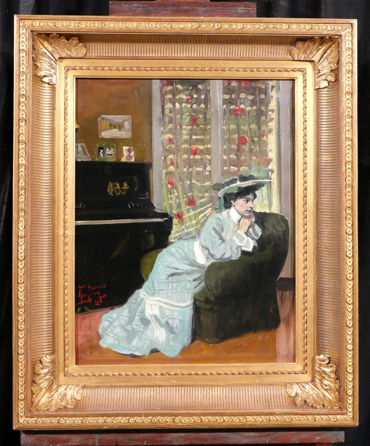 Auguste AUGLAY 1876-1920 Frau in ihrem Interieur sitzend, Gemälde, 1903, Impressionismus