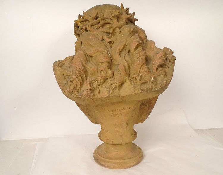 Busto scultoreo di Cristo coronato di spine J.-B. Clésinger terracotta 61 cm XIX secolo