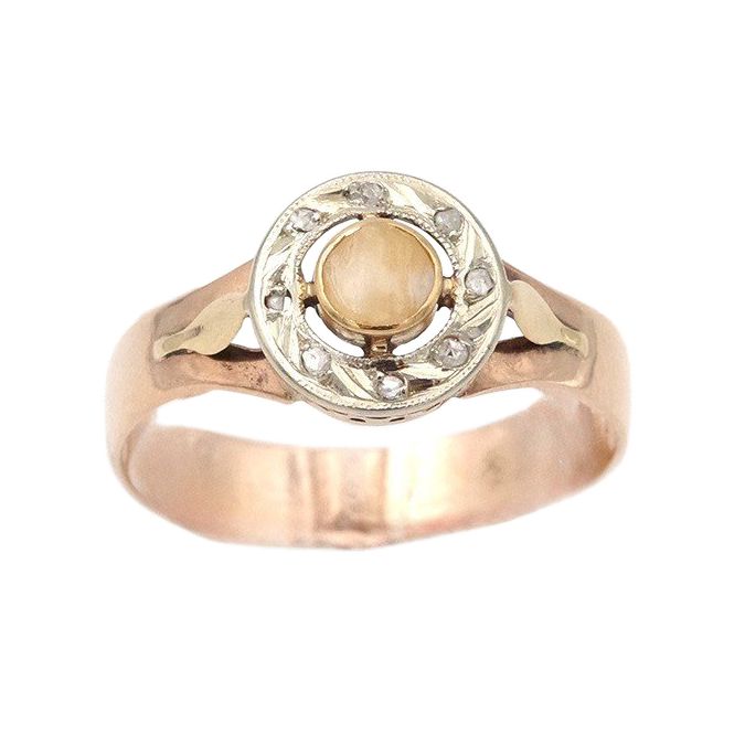Bague souvenir dent de lait en or 18 karats et platine, bague dent de lait, bague ancienne