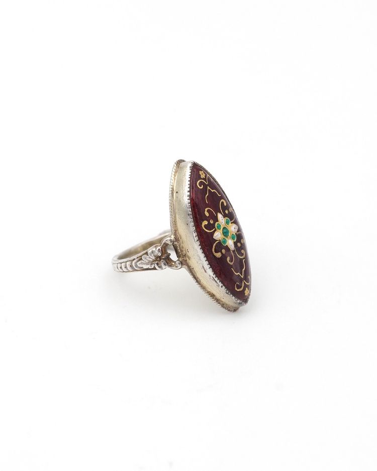Bague marquise émail bressan en argent, Bague ancienne, bague régionale, bijou ancien régionaux