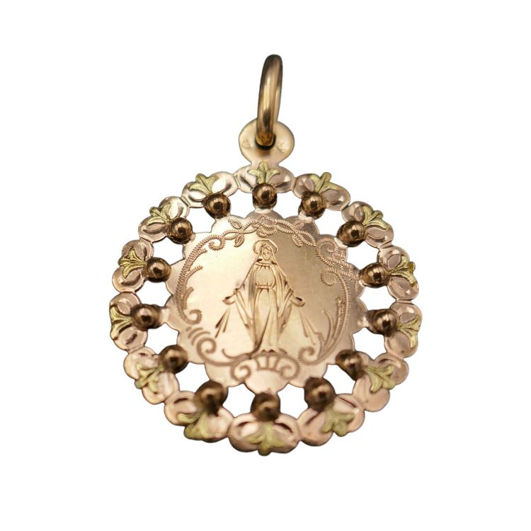 Médaille Vierge Miraculeuse or rose, or vert 18 carats,  poinçon Tête de cheval &#40; 1838 - 1919&#41;.