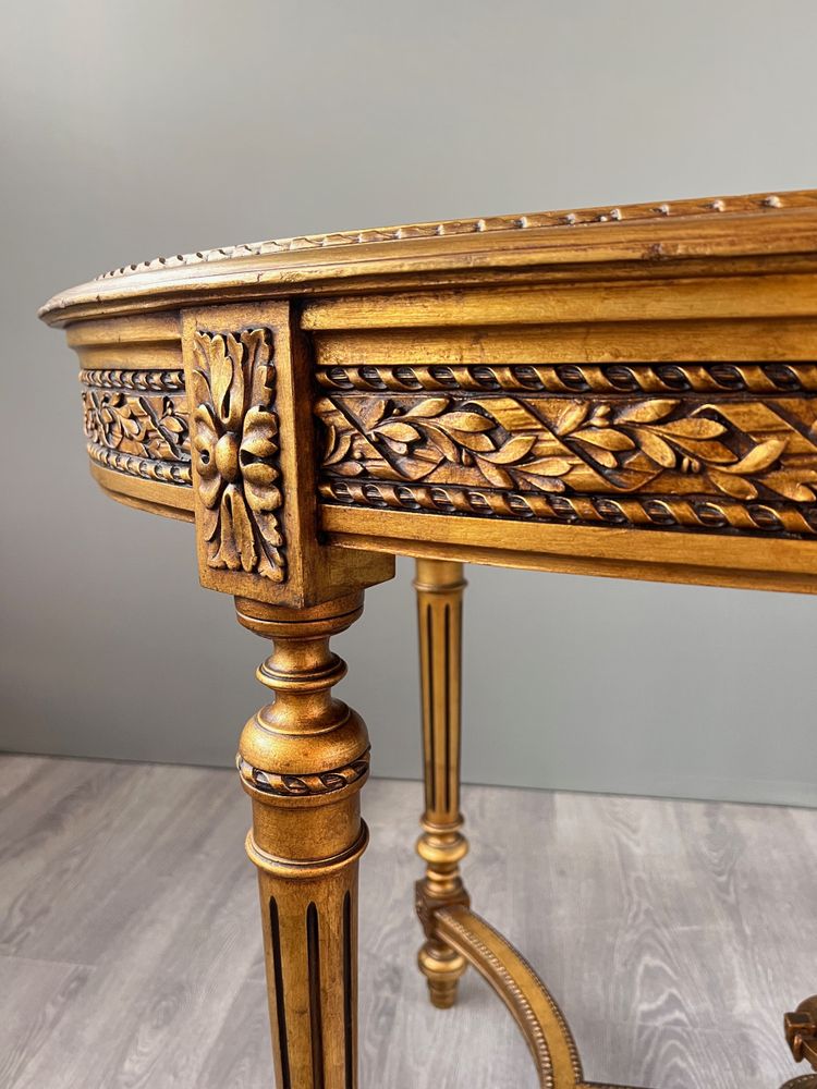 Louis XVI style oval table with marble top, 19th century