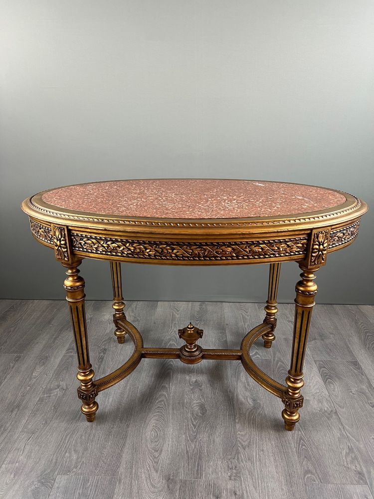 Louis XVI style oval table with marble top, 19th century