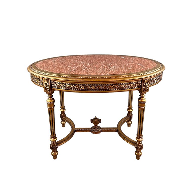 Louis XVI style oval table with marble top, 19th century