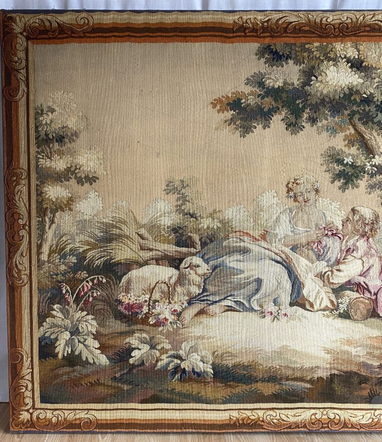 Coppia di arazzi di Aubusson raffiguranti due scene galanti Fine XIX