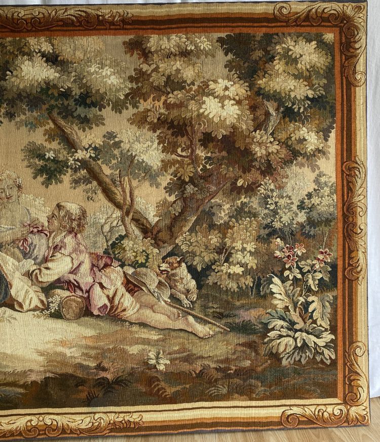 Coppia di arazzi di Aubusson raffiguranti due scene galanti Fine XIX