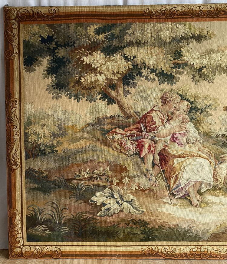 Coppia di arazzi di Aubusson raffiguranti due scene galanti Fine XIX