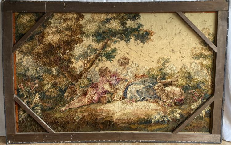 Coppia di arazzi di Aubusson raffiguranti due scene galanti Fine XIX