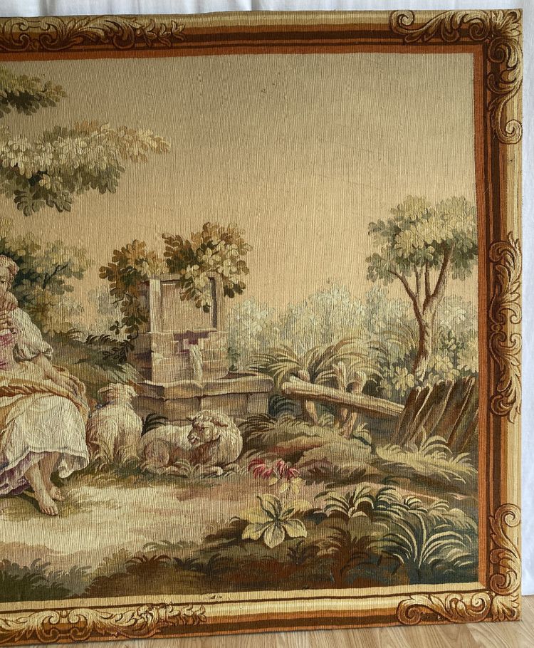 Coppia di arazzi di Aubusson raffiguranti due scene galanti Fine XIX