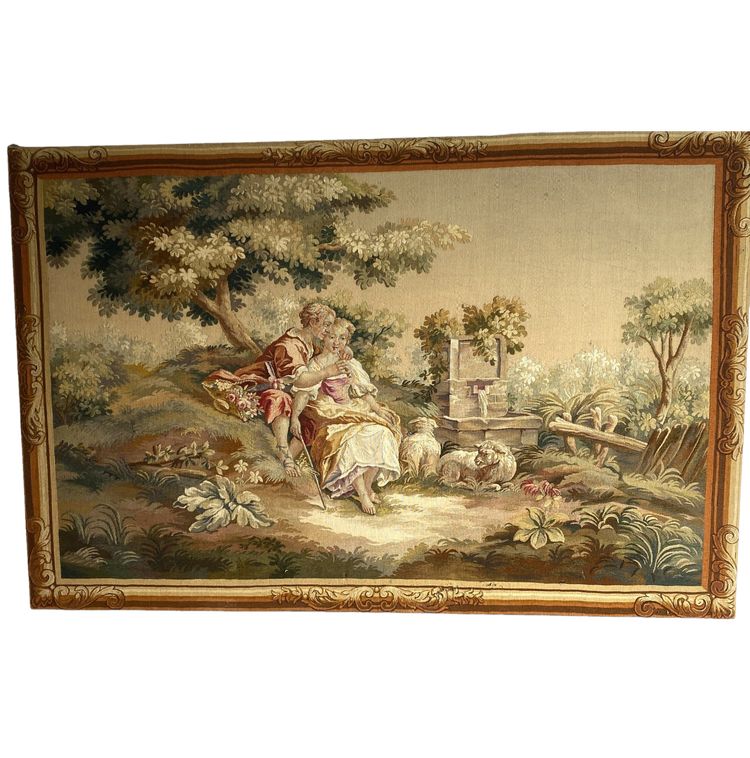Coppia di arazzi di Aubusson raffiguranti due scene galanti Fine XIX