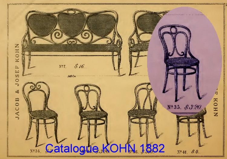 Deux chaises KOHN N°35, vers 1875 cannage neuf manuel- no Thonet