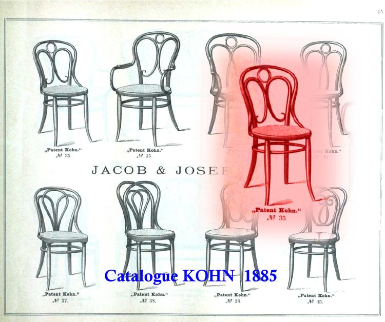 Deux chaises KOHN N°35, vers 1875 cannage neuf manuel- no Thonet