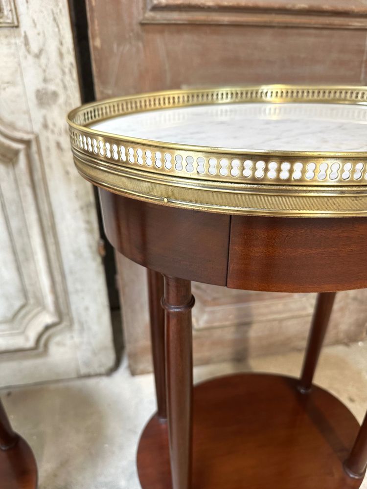 Pair of Louis XVI style mahogany bedside tables circa 1960