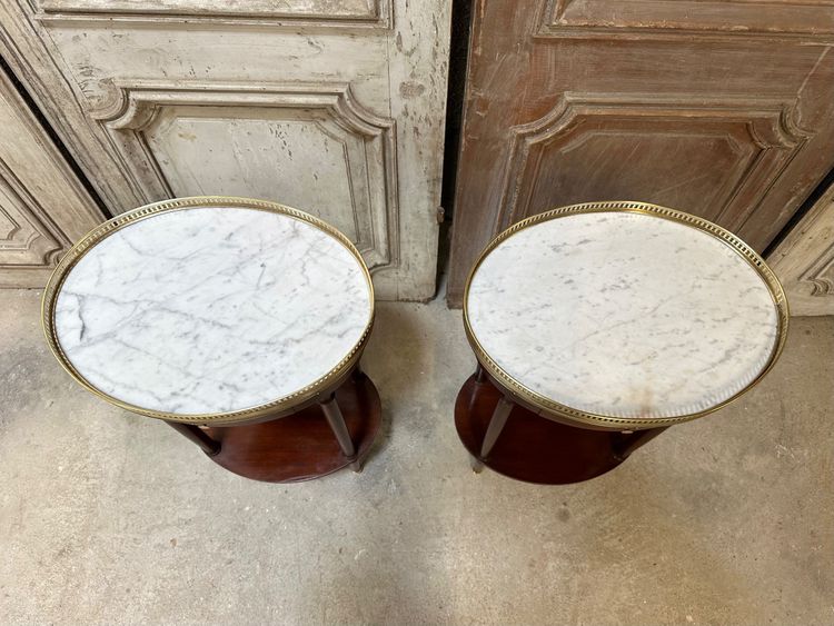 Pair of Louis XVI style mahogany bedside tables circa 1960