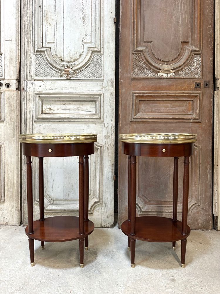 Pair of Louis XVI style mahogany bedside tables circa 1960