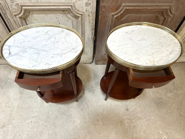 Pair of Louis XVI style mahogany bedside tables circa 1960