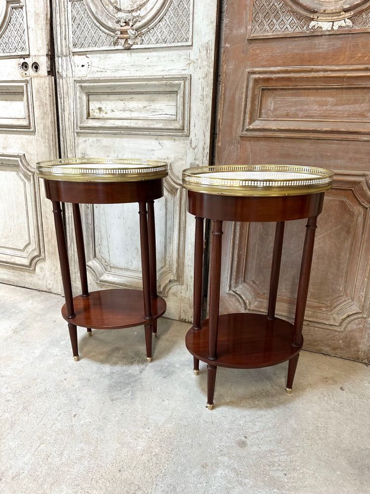 Pair of Louis XVI style mahogany bedside tables circa 1960