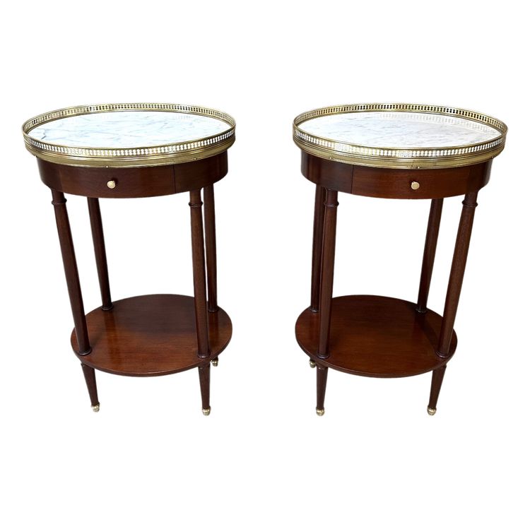 Pair of Louis XVI style mahogany bedside tables circa 1960