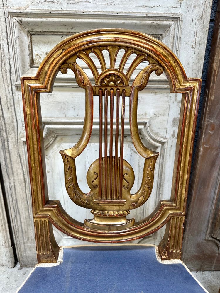 Pair of Louis XVI style chairs in gilded wood