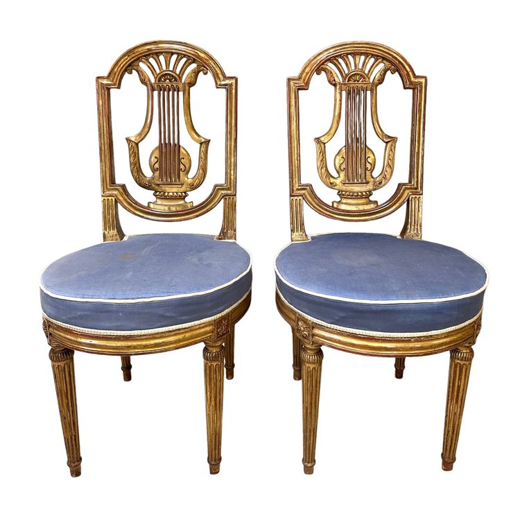 Pair of Louis XVI style chairs in gilded wood