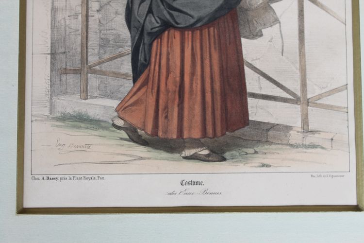 2 lithographies couleurs d'Eugène Déveria guide et lavandière à Eaux-Bonnes Pyrénées ép. 19ème