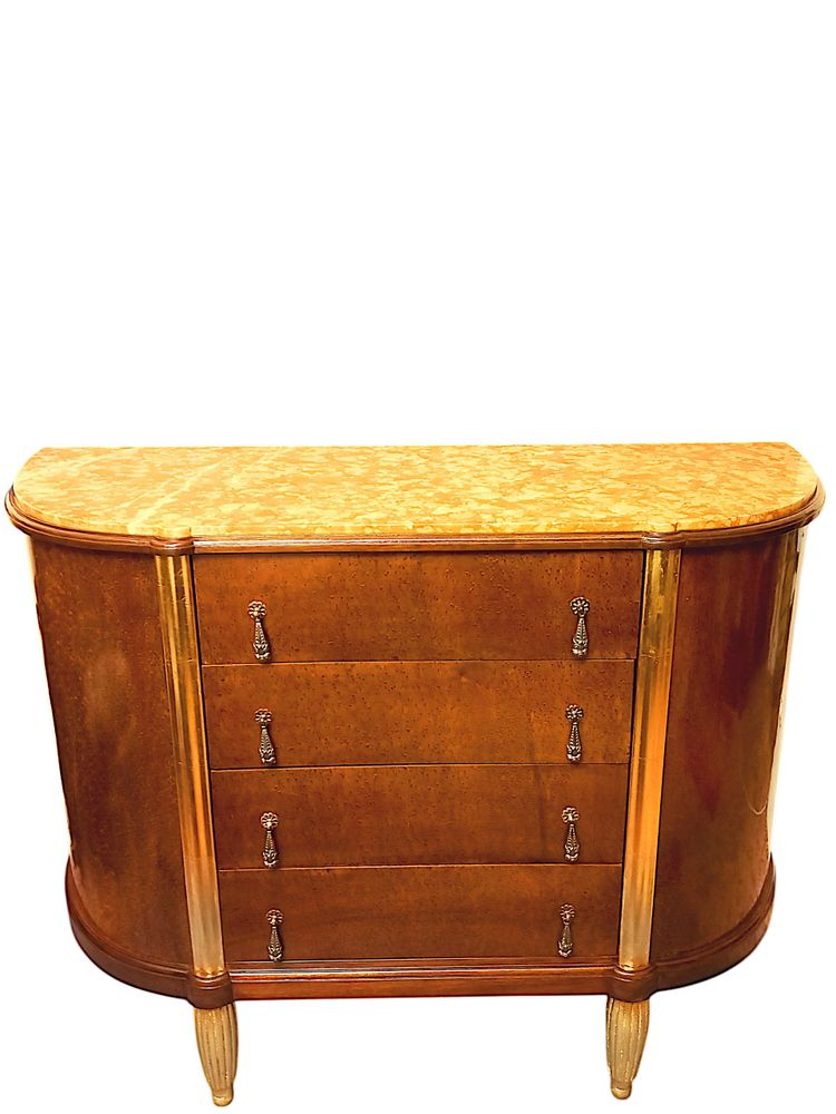 Commode Art Déco cintrée bois doré et loupe