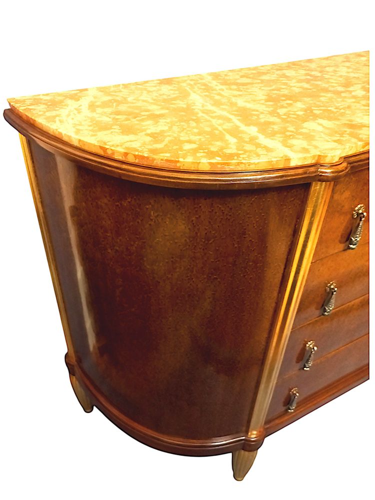 Commode Art Déco cintrée bois doré et loupe