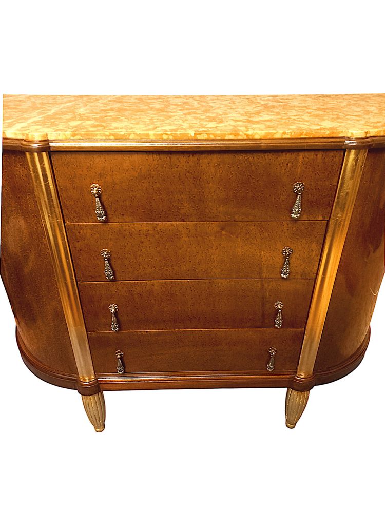 Commode Art Déco cintrée bois doré et loupe