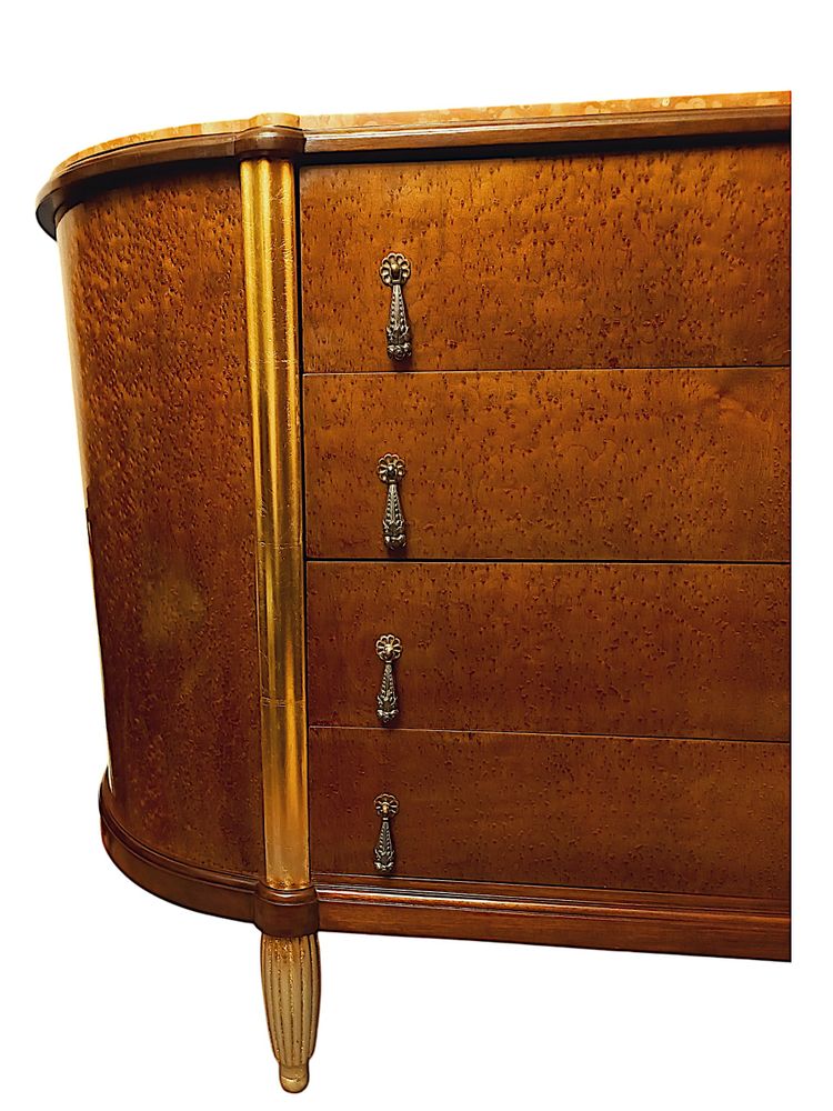Commode Art Déco cintrée bois doré et loupe