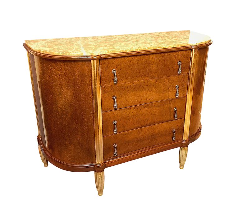 Commode Art Déco cintrée bois doré et loupe
