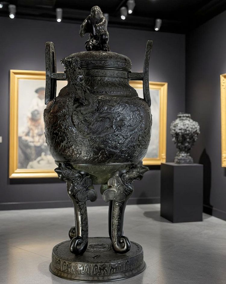 LARGE 90 CM VASE IN PAINTED SCULPTTED BRONZE MEÏJI PERIOD JAPAN 19th ( 1890 )