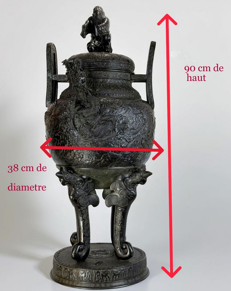 LARGE 90 CM VASE IN PAINTED SCULPTTED BRONZE MEÏJI PERIOD JAPAN 19th ( 1890 )