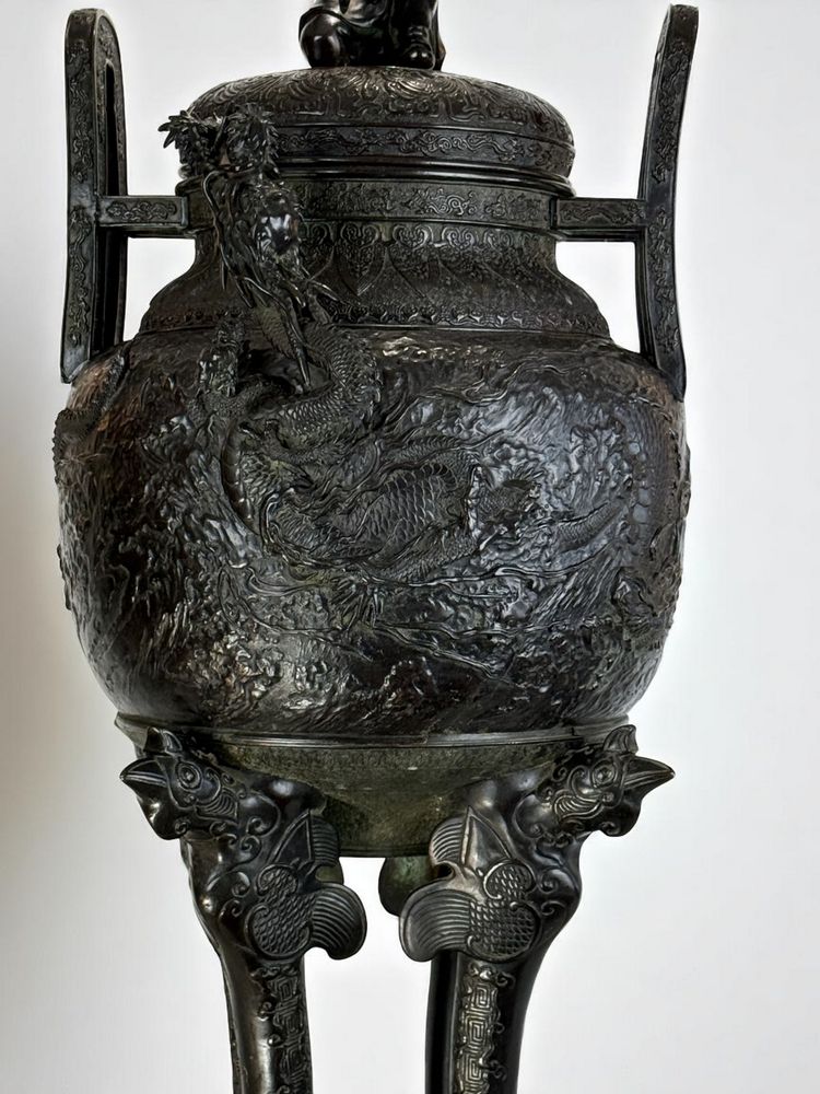 LARGE 90 CM VASE IN PAINTED SCULPTTED BRONZE MEÏJI PERIOD JAPAN 19th ( 1890 )