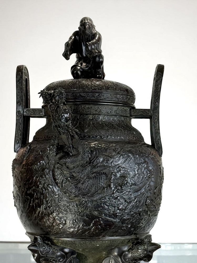 LARGE 90 CM VASE IN PAINTED SCULPTTED BRONZE MEÏJI PERIOD JAPAN 19th ( 1890 )