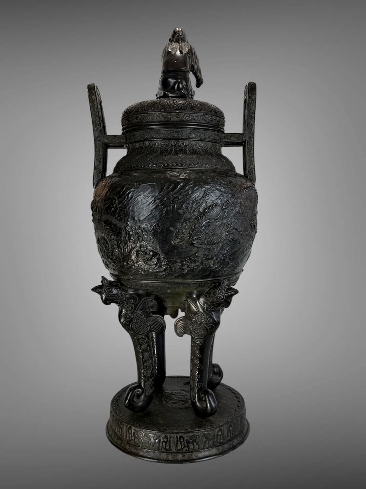 LARGE 90 CM VASE IN PAINTED SCULPTTED BRONZE MEÏJI PERIOD JAPAN 19th ( 1890 )