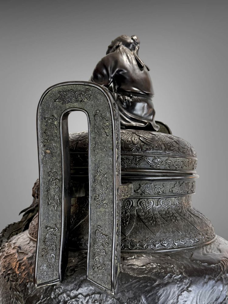 LARGE 90 CM VASE IN PAINTED SCULPTTED BRONZE MEÏJI PERIOD JAPAN 19th ( 1890 )