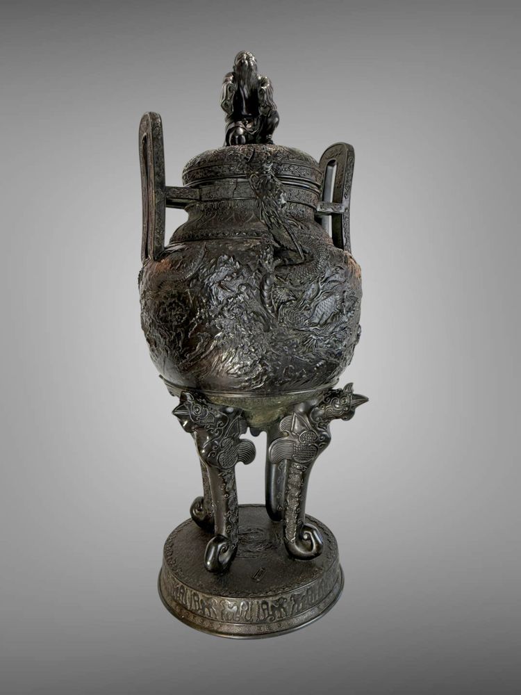 LARGE 90 CM VASE IN PAINTED SCULPTTED BRONZE MEÏJI PERIOD JAPAN 19th ( 1890 )