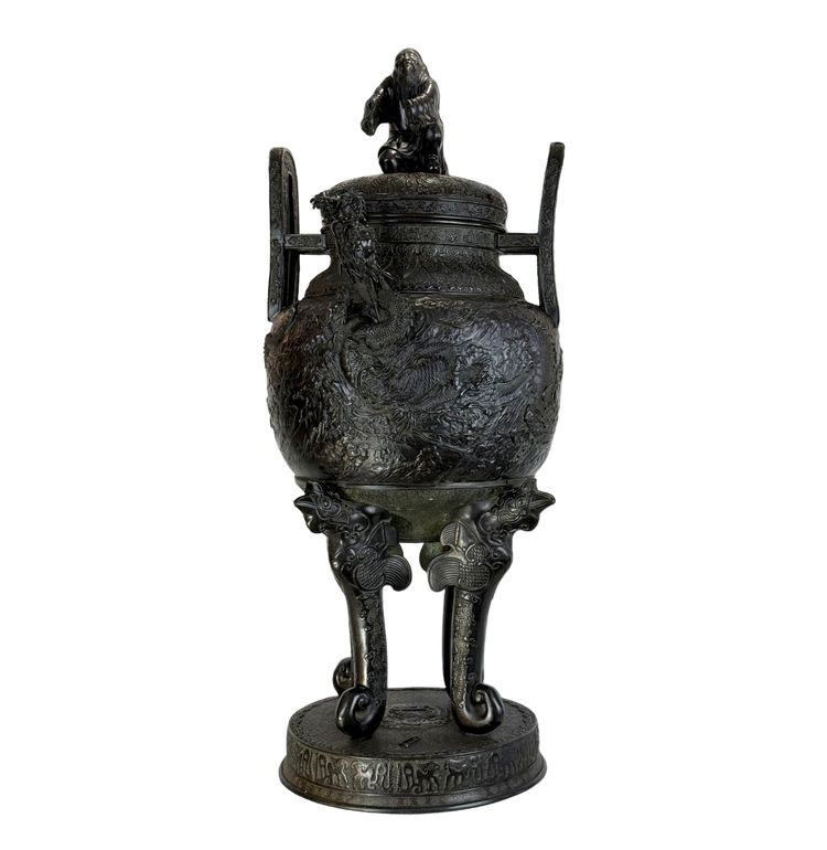 LARGE 90 CM VASE IN PAINTED SCULPTTED BRONZE MEÏJI PERIOD JAPAN 19th ( 1890 )