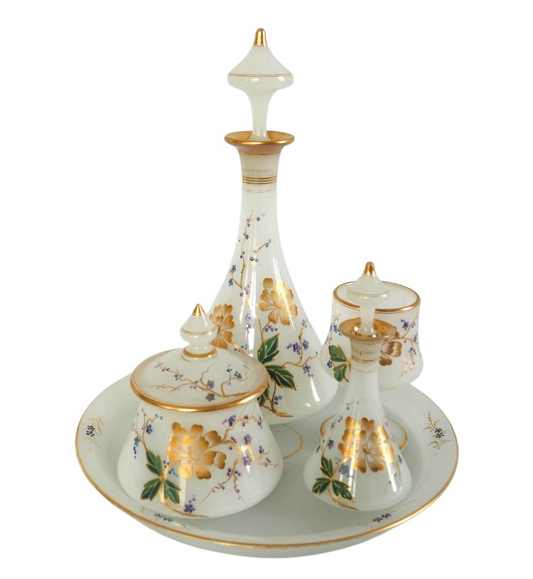 Baccarat - gilded and enameled opaline night service, Napoleon III period, circa 1860