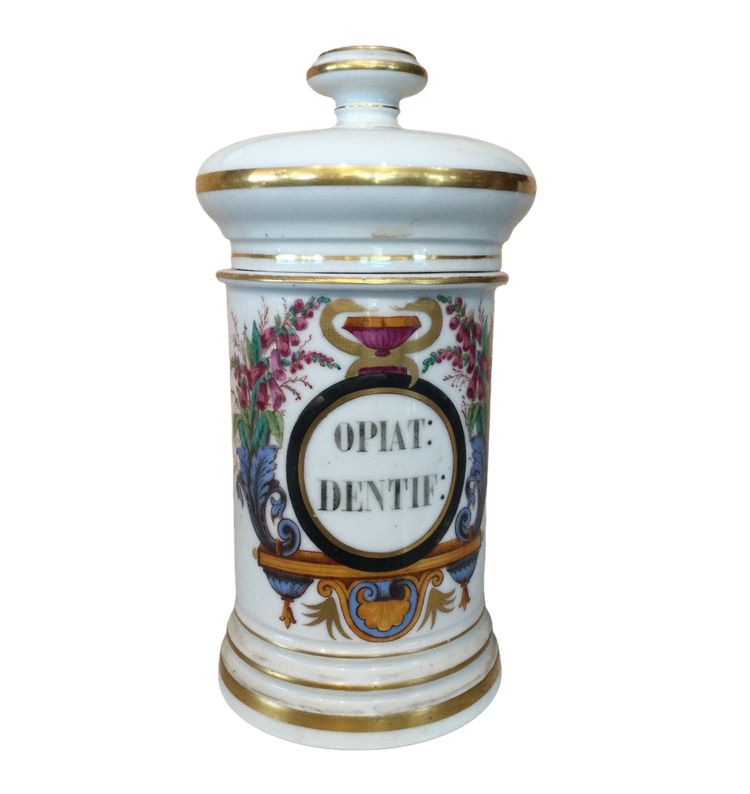 A porcelain medicine jar marked OPIAT: DENTIF